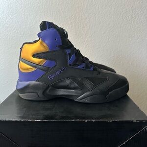 Shaq attack Lakers Reebok High-Top Sneakers in Black, Purple & Gold Mens Sz 12